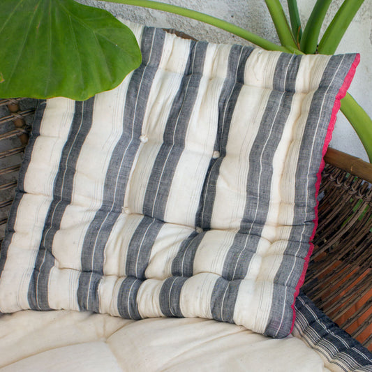 Unique handcrafted quilted pillow grey stripe