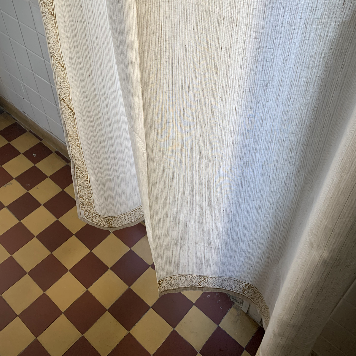 Handmade Block Print Linen Curtains: Ochre Graphic Design on Italian Linen