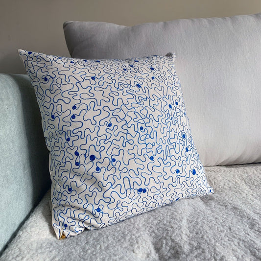 Embroidered throw pillow cover Scoubidou Blue