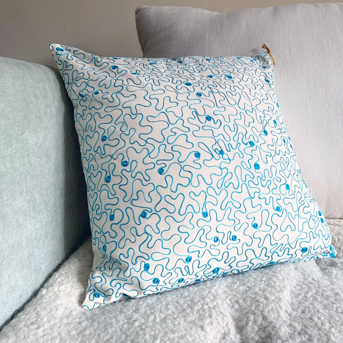 embroidered throw pillow cover blue