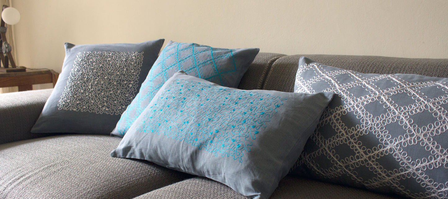 Embroidered Aghabani lumbar linen pillow cover