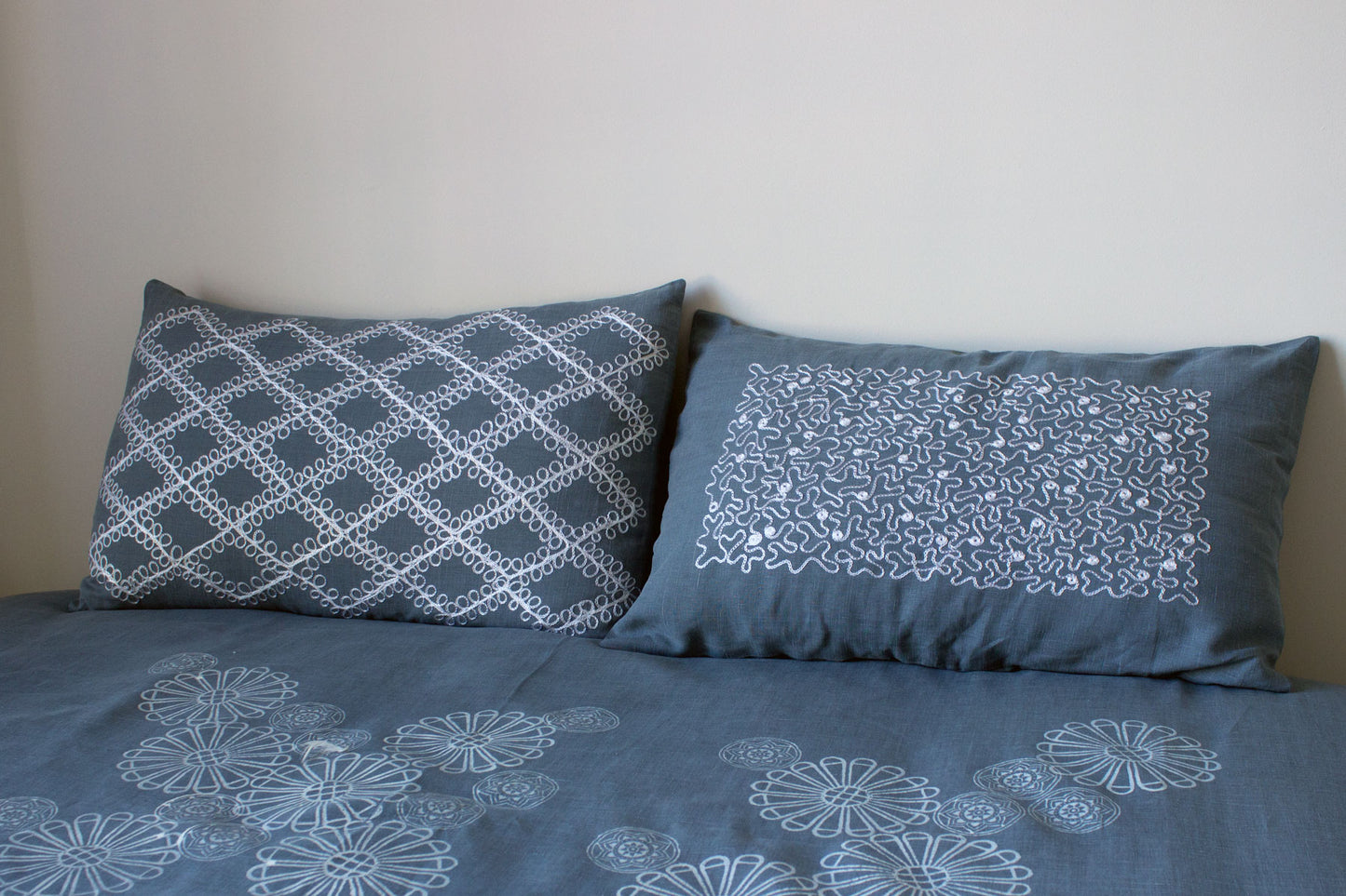 Embroidered Aghabani lumbar linen pillow cover