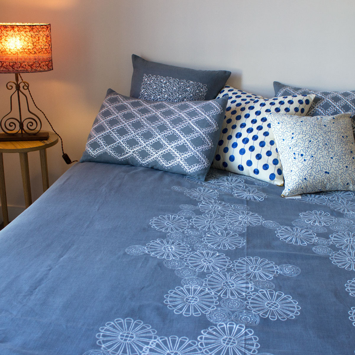 Embroidered linen pillow case from fabric deadstock