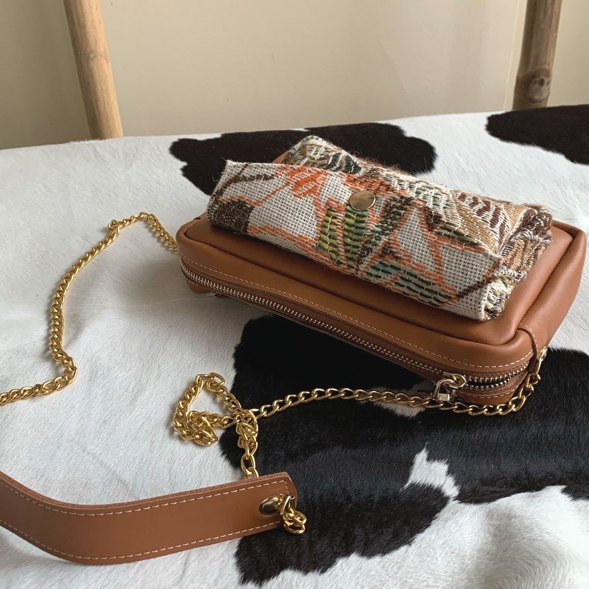 Sac à Bandoulière en Cuir Camel Automne