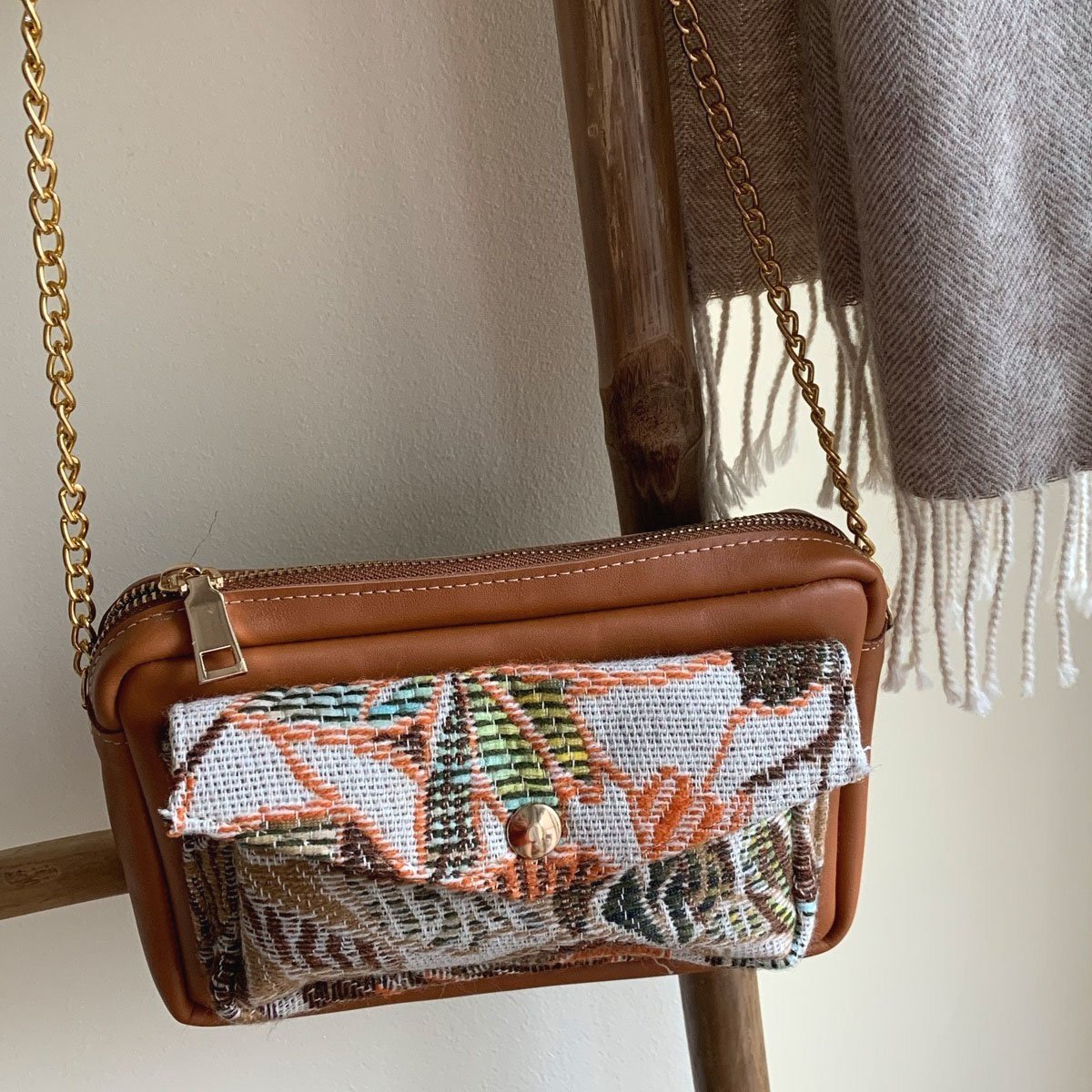 Sac à Bandoulière en Cuir Camel Automne