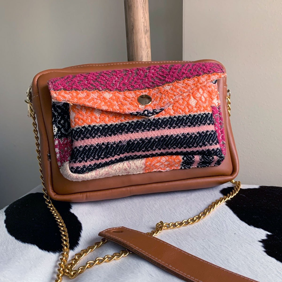 Crossbody Leather and Fabric Bag Gelato.