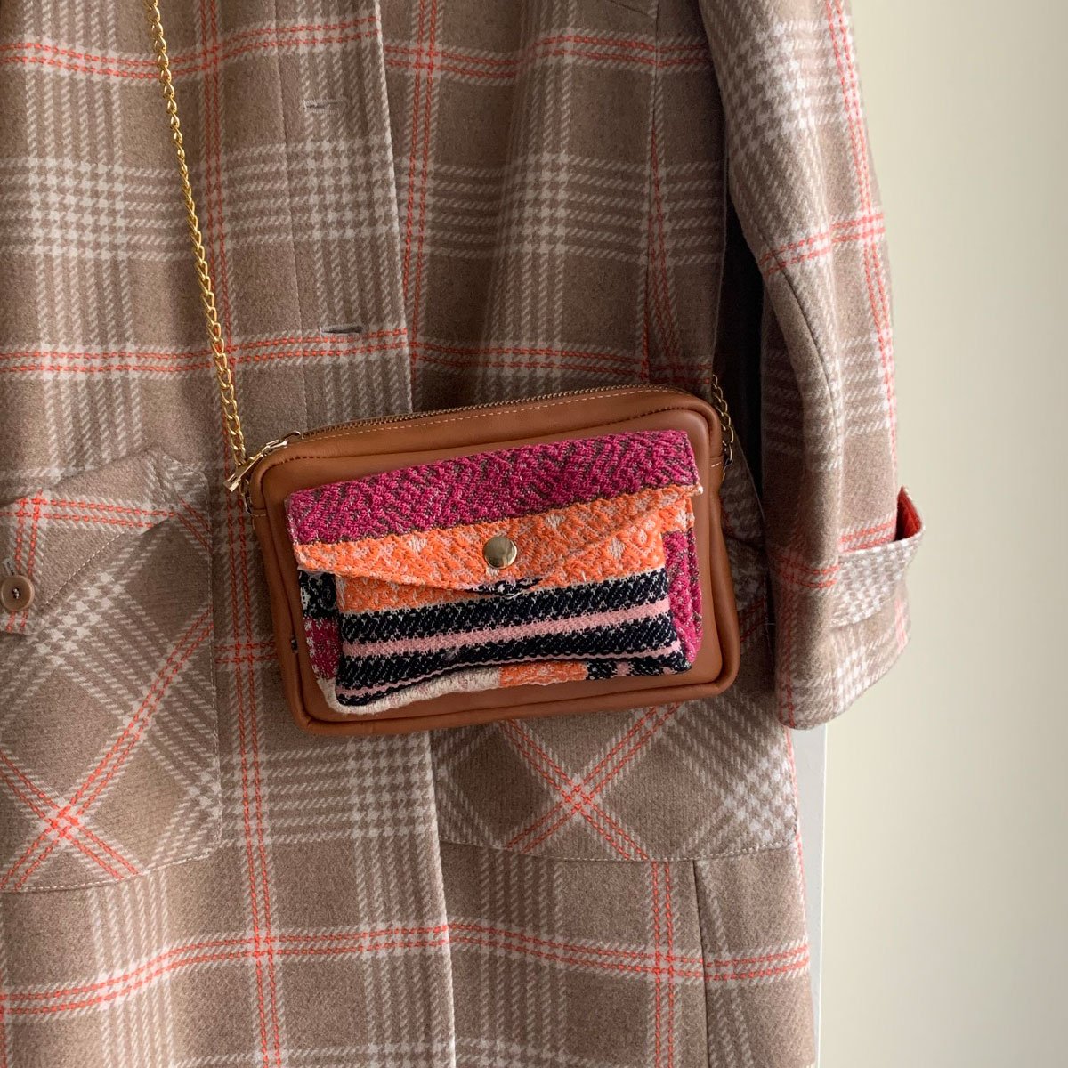 Crossbody Leather and Fabric Bag Gelato.