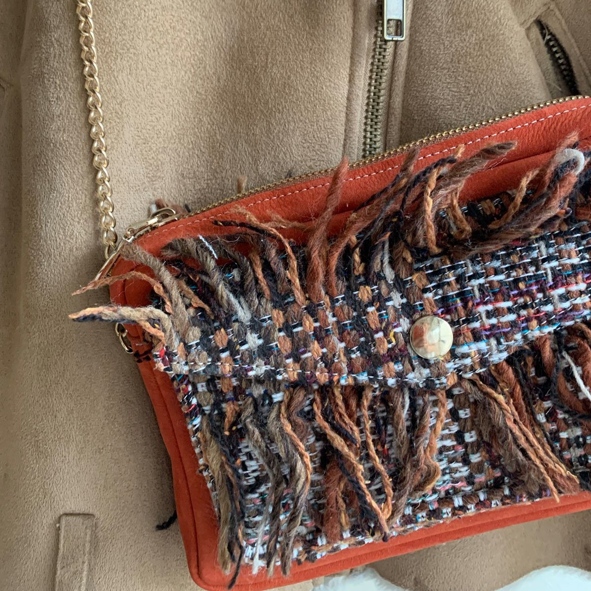 Crossbody Suede Leather Bag, Shaggy