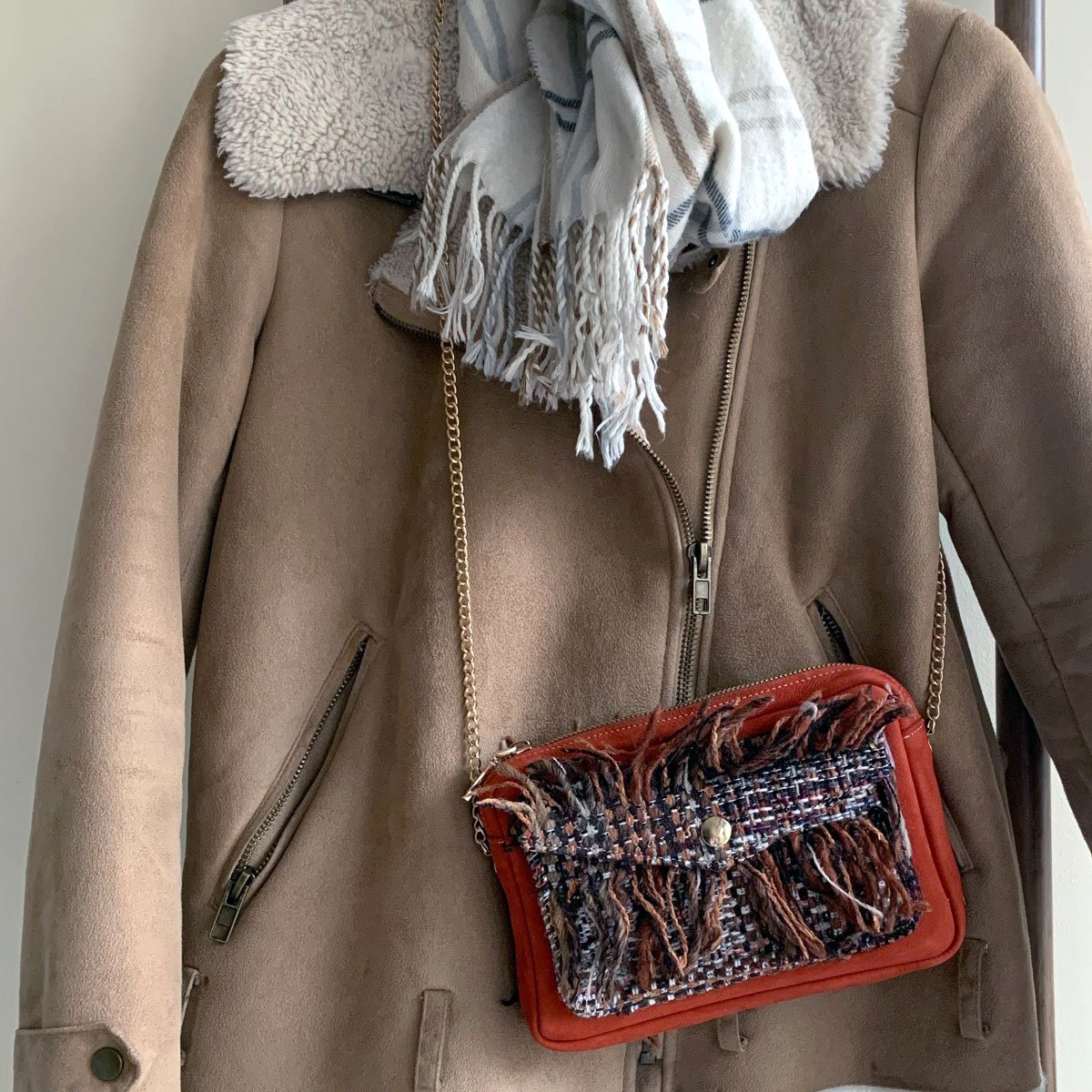 Crossbody Suede Leather Bag, Shaggy