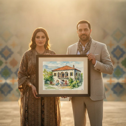 Cadeau mariage libanais art | aquarelle de maison