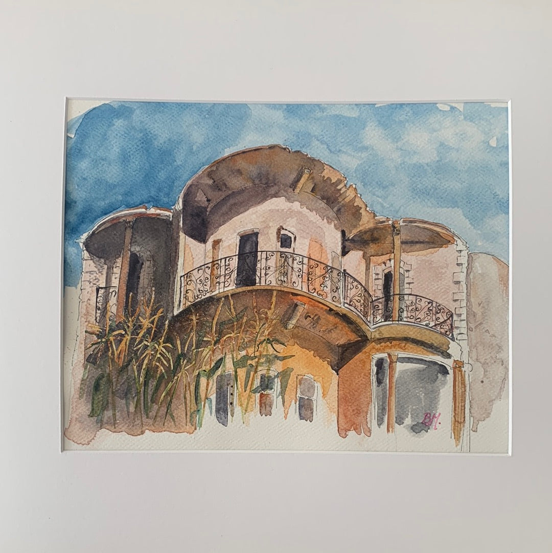 Original Watercolor The Beirut Curved House 38X30