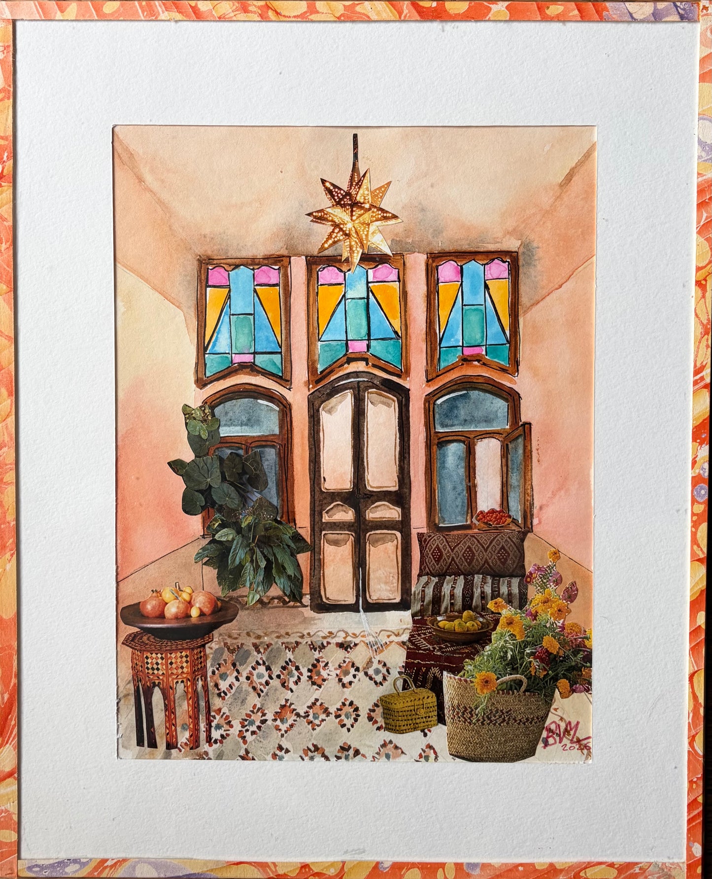 Aquarelle et collage originaux - En rénovation 21 X 27 cm