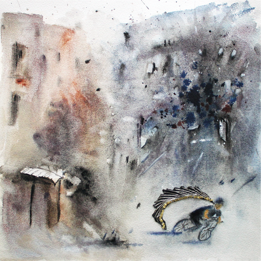 Original Watercolor War and Consequences Flying Hero