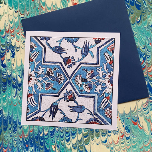 Iznik tile watercolor reproduction card