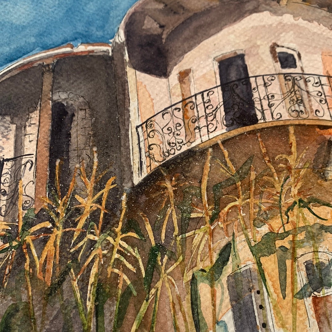 Original Watercolor The Beirut Curved House 38X30