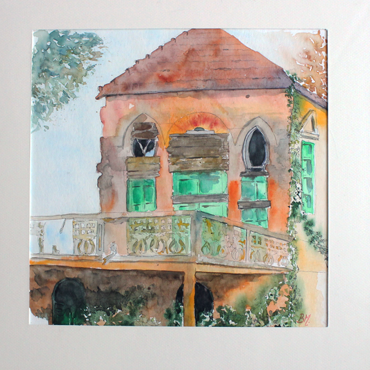 Original Watercolor Beitna, Our House 27X37