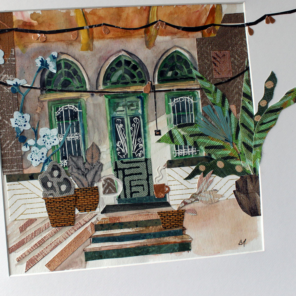 Original Watercolor and Mixed Media Guinguette à Beyrouth 30X30