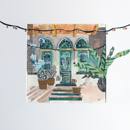 Original Watercolor and Mixed Media Guinguette à Beyrouth 30X30