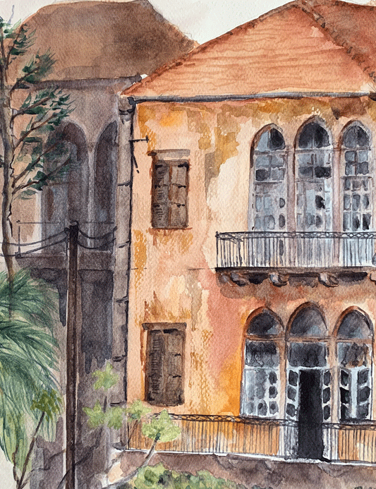 Original Watercolor The Lebanese Country House 40X30