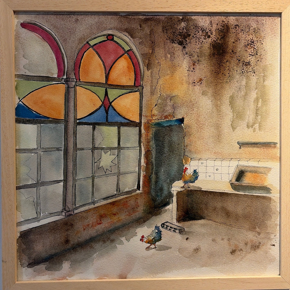 Original Watercolor Setting Chicken Saga 40X40