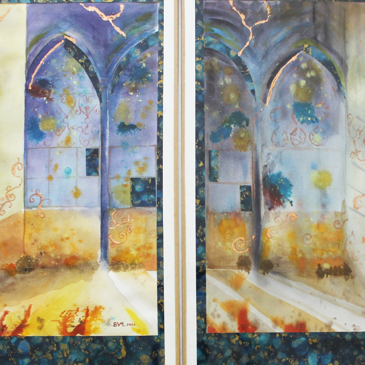 Original Watercolor : Diptych Mystical Arches 36X60