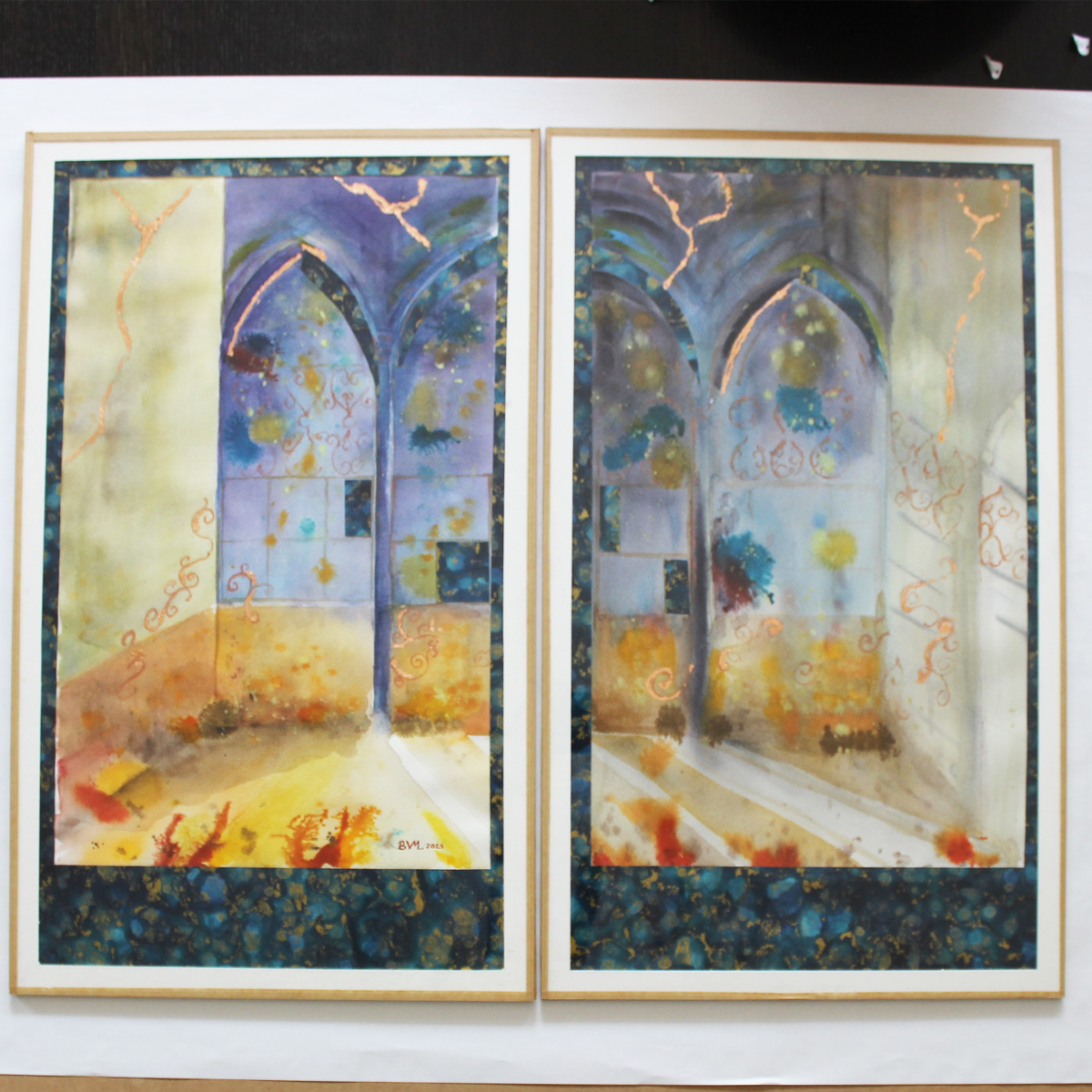 Original Watercolor : Diptych Mystical Arches 36X60