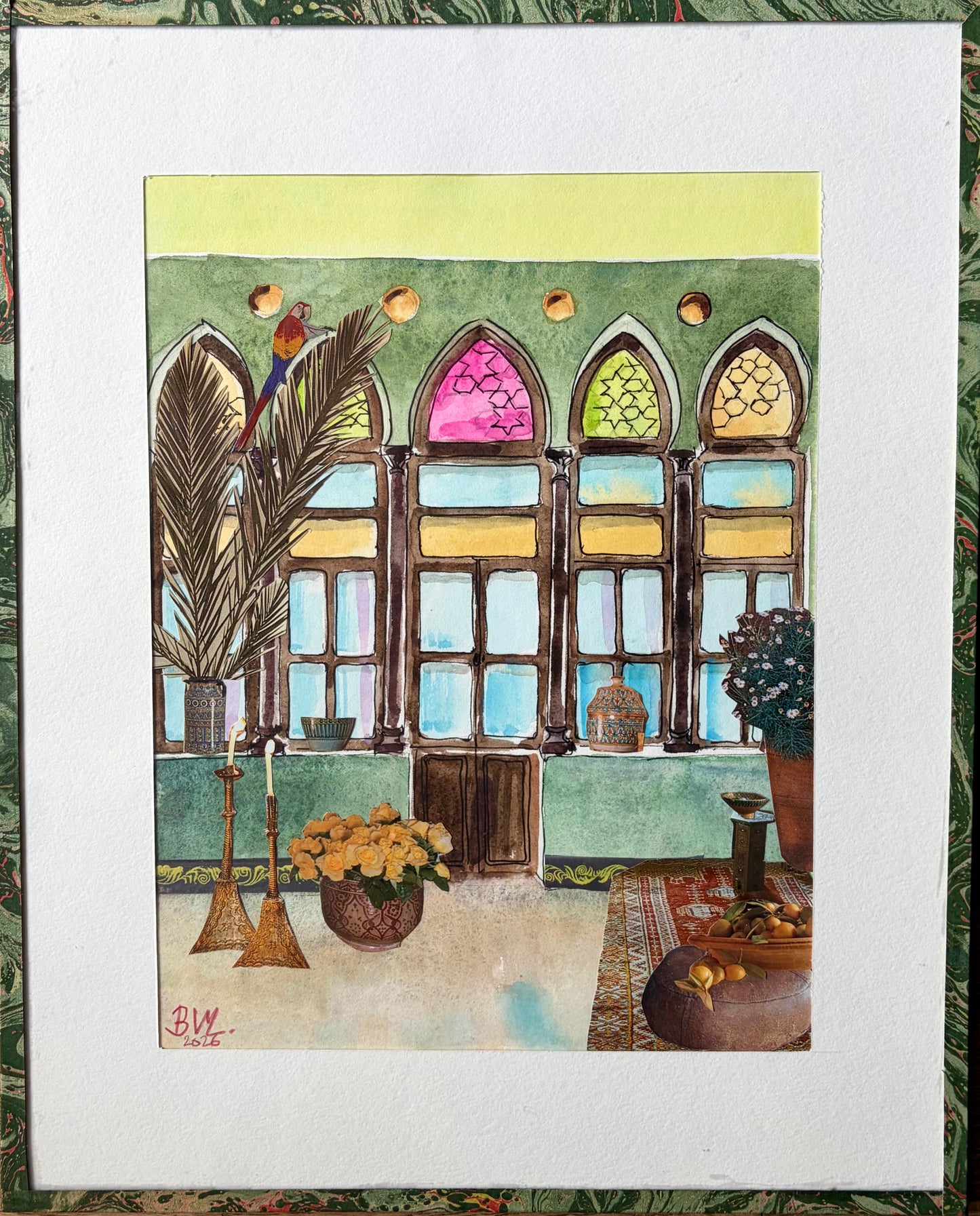 Aquarelle et collage originaux - En rénovation 21 X 27 cm