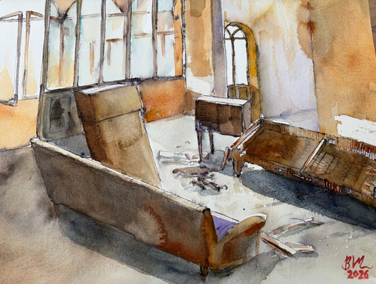 Original Watercolor The Lost Workshop 42 X 56 cm