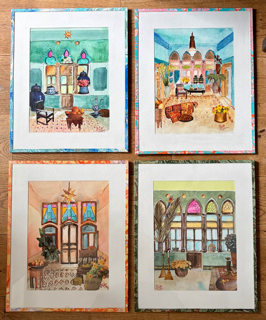 4 Original Watercolors and Collages- Under Renovation 21 X 27 cm