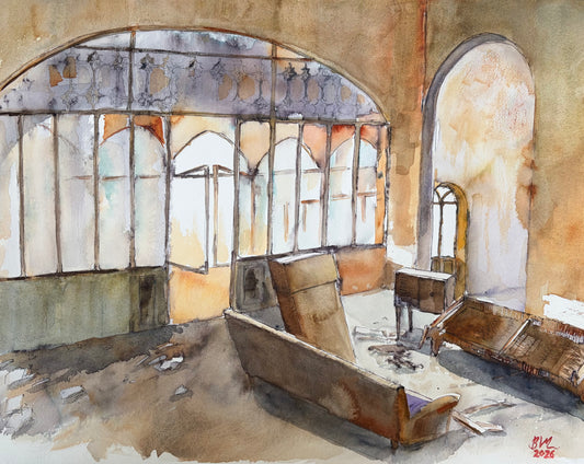 Original Watercolor The Lost Workshop 42 X 56 cm