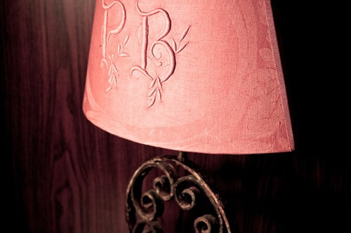 letter embroidery on pink lampshade