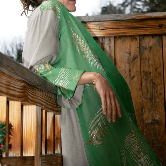 Unique Cotton and Silk Tender Green Embroidered Kimono