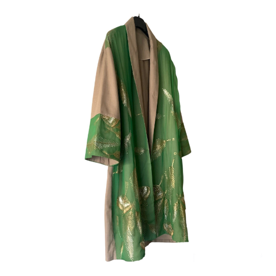 Unique Cotton and Silk Tender Green Embroidered Kimono