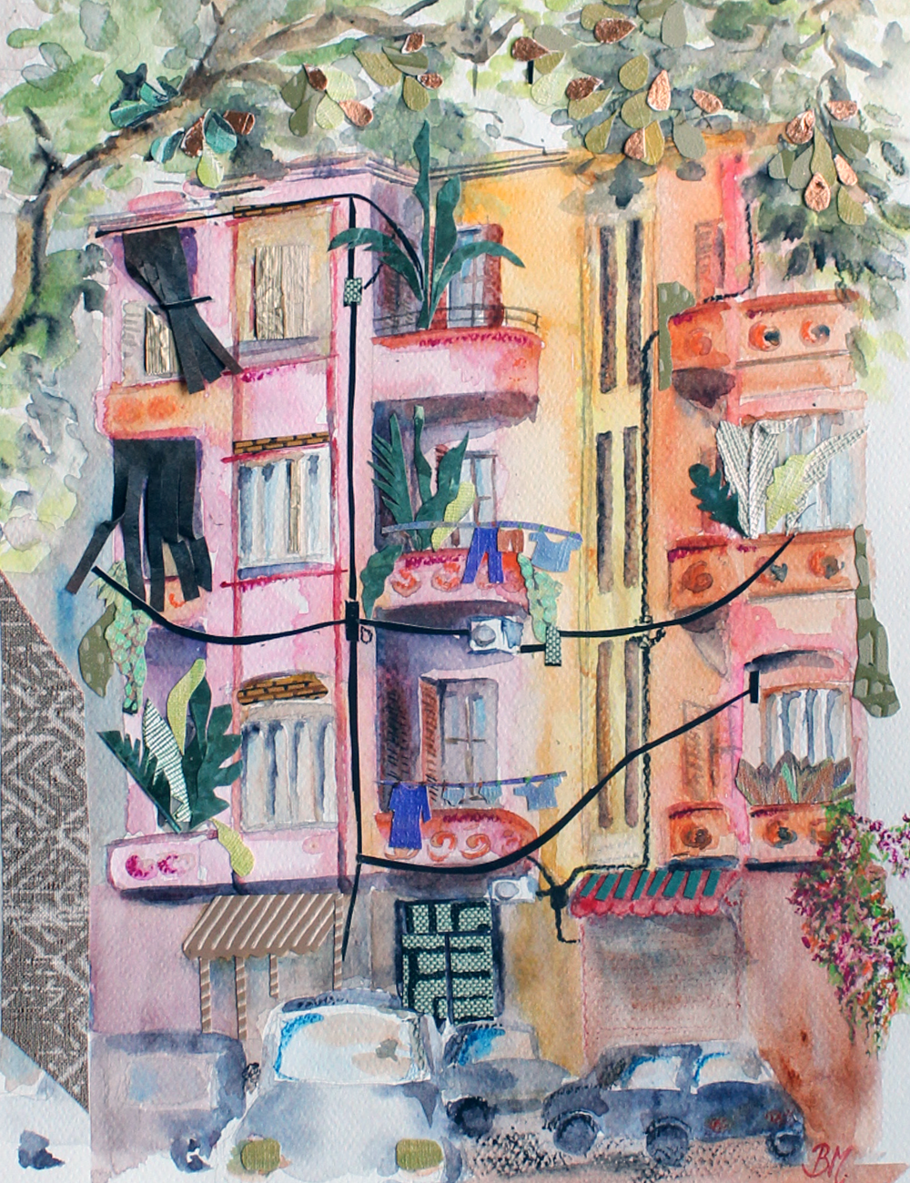 Original Watercolor and Mixed Media La Vie en Rose 29X21