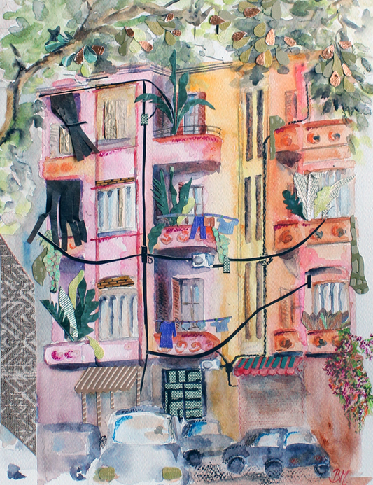Original Watercolor and Mixed Media La Vie en Rose 38X25