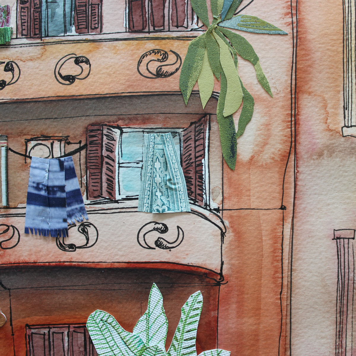 Original Watercolor and Collage La Vie en Rose