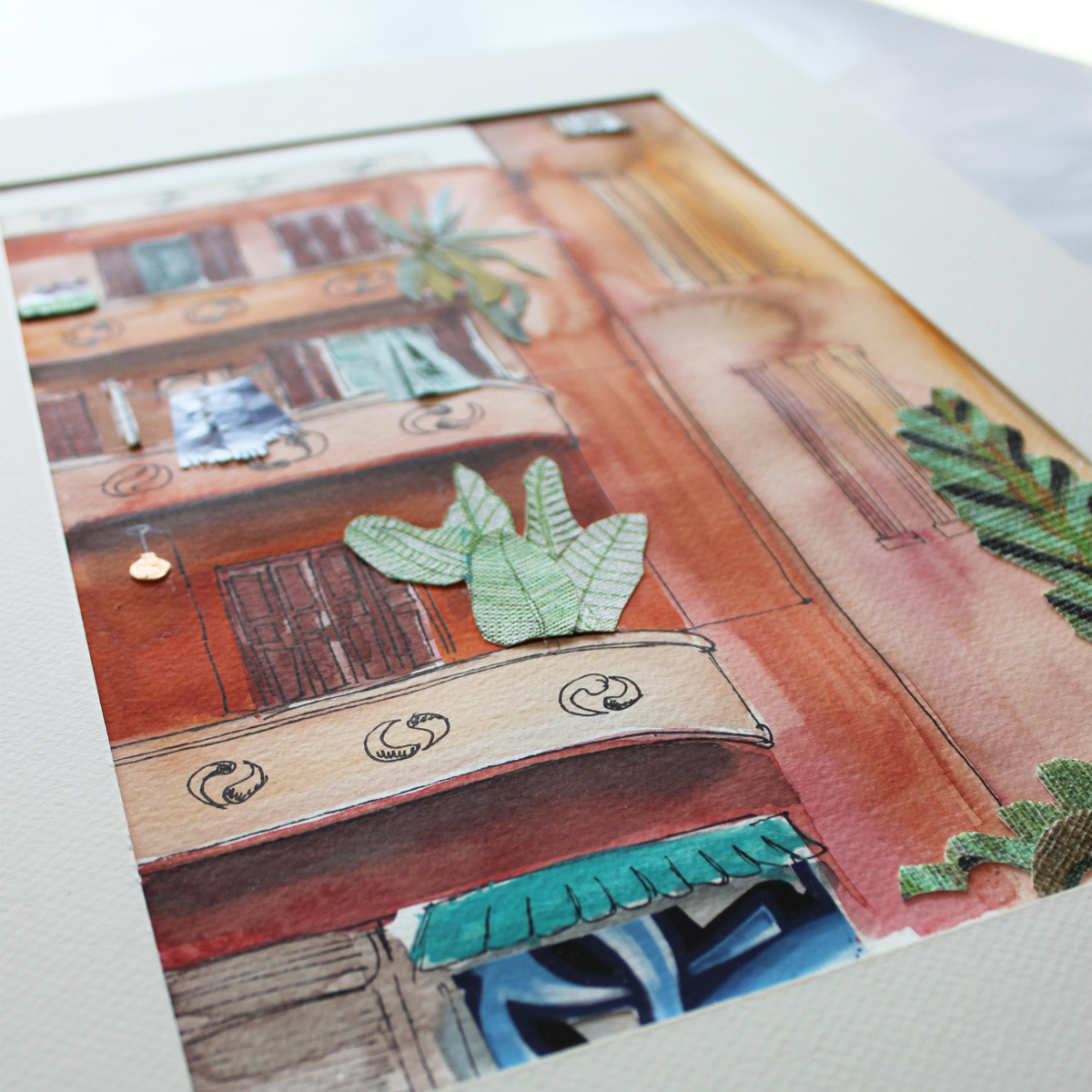 Original Watercolor and Collage La Vie en Rose