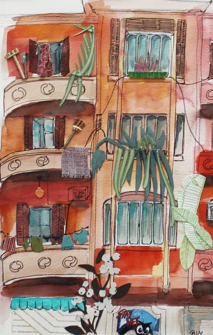 Original Watercolor and Collage La Vie en Rose