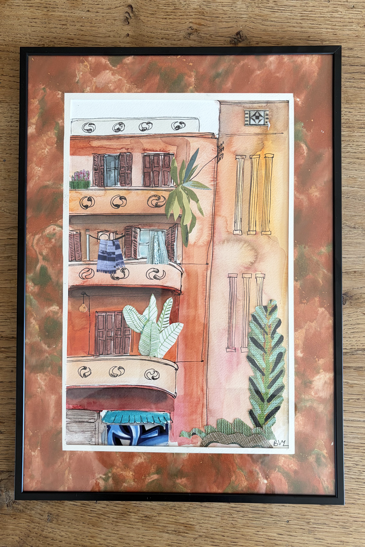 Original Watercolor and Collage La Vie en Rose