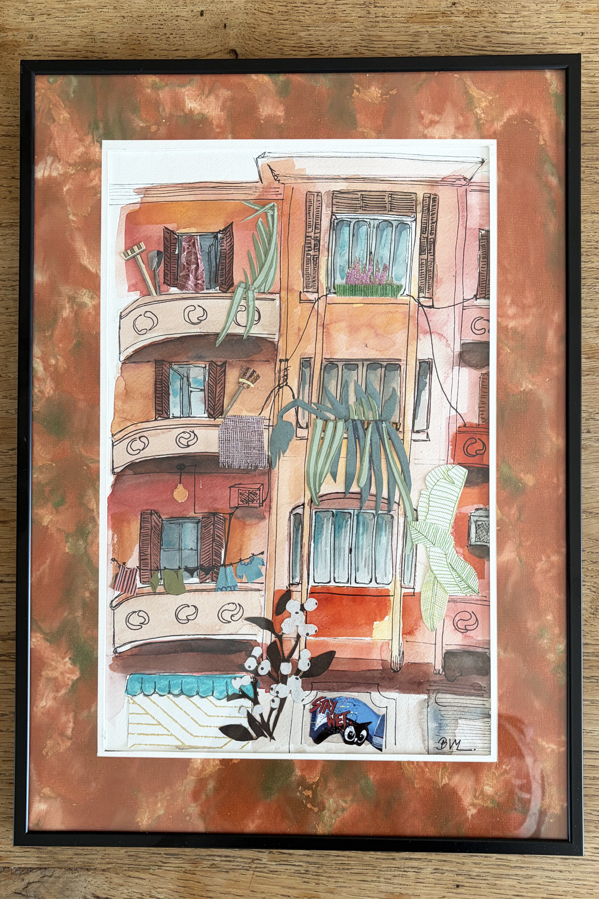 Original Watercolor and Collage La Vie en Rose