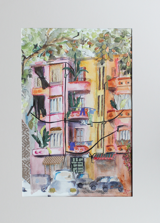Original Watercolor and Mixed Media La Vie en Rose 38X25