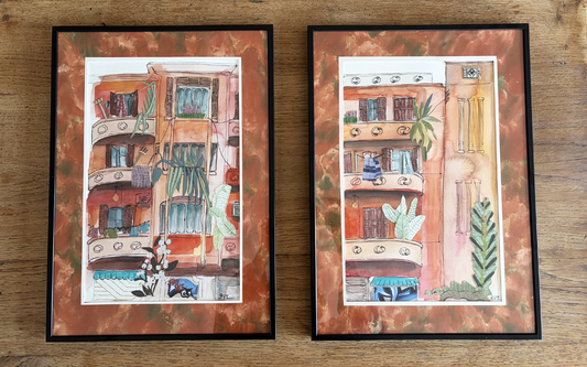 Aquarelle originale et collage La Vie en Rose