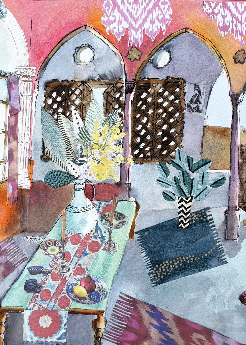 Original Watercolor and Collage The Nine Arches 80 X 60