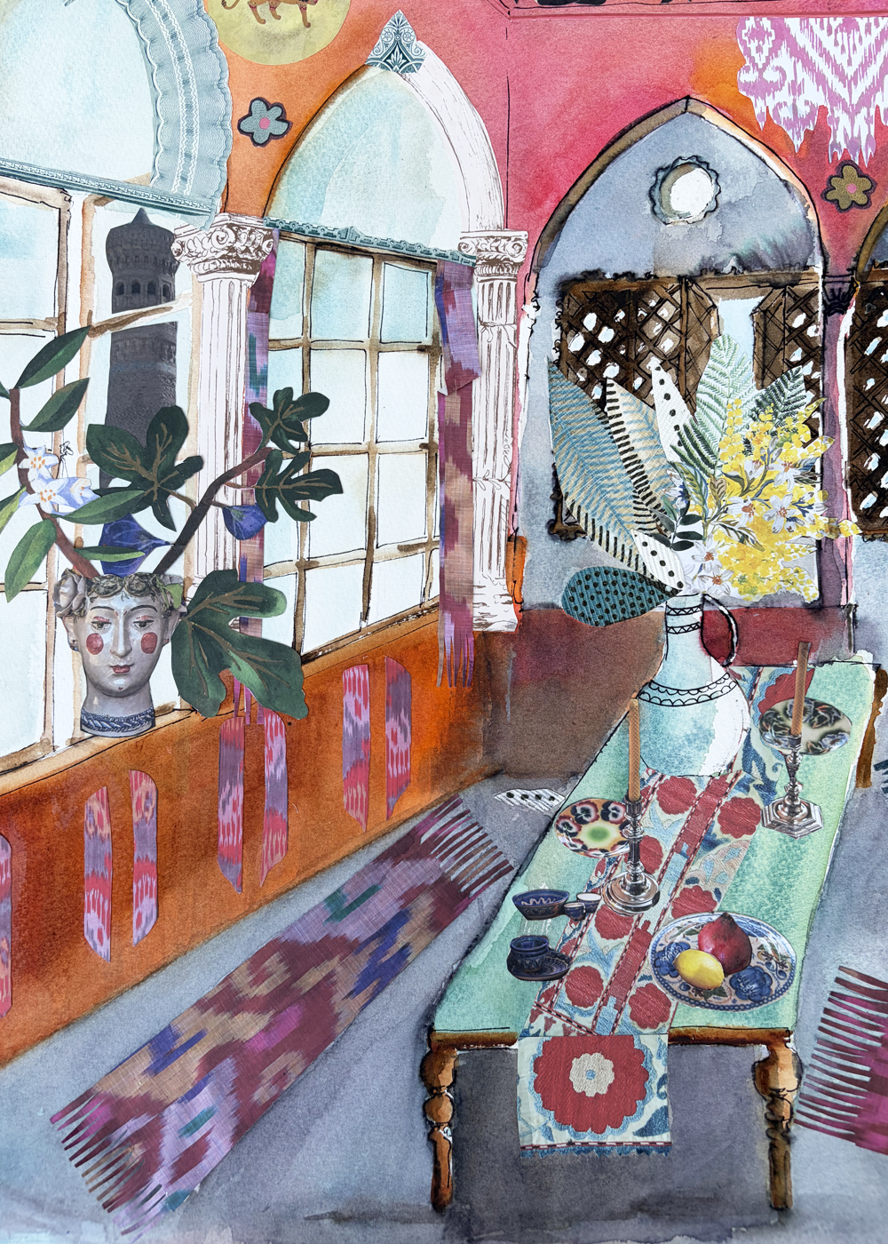 Original Watercolor and Collage The Nine Arches 80 X 60