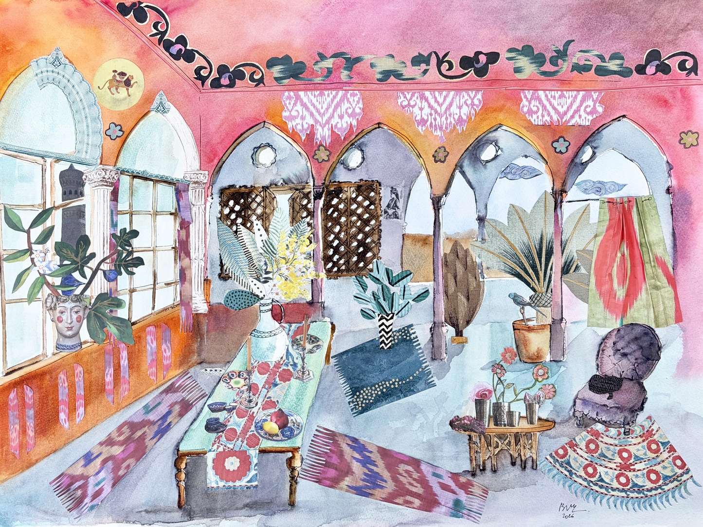 Original Watercolor and Collage The Nine Arches 80 X 60