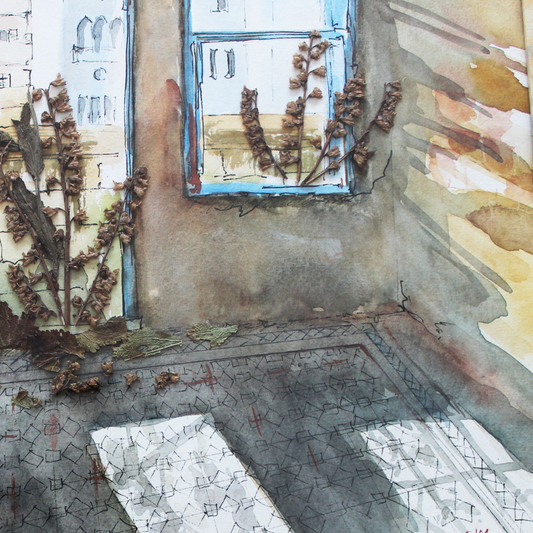 Original Watercolor : Ochre Echoes of Beirut 28X28