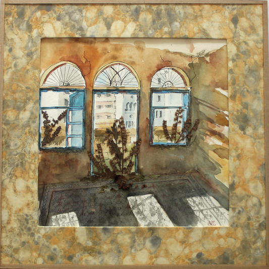 Original Watercolor : Ochre Echoes of Beirut 28X28
