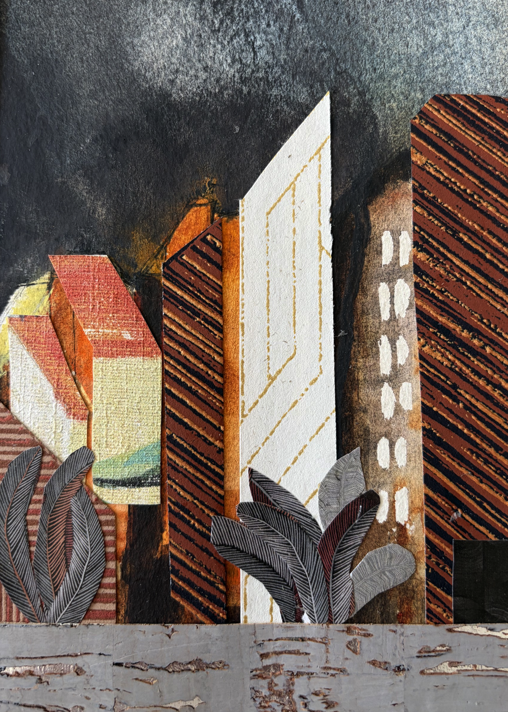 Aquarelle originale et collage Nuit d'Orage 52 x 40