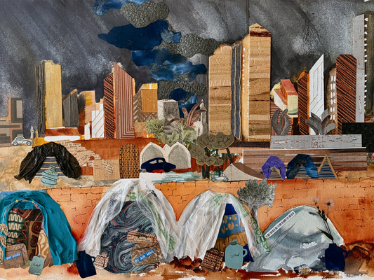 Aquarelle originale et collage Nuit d'Orage 52 x 40