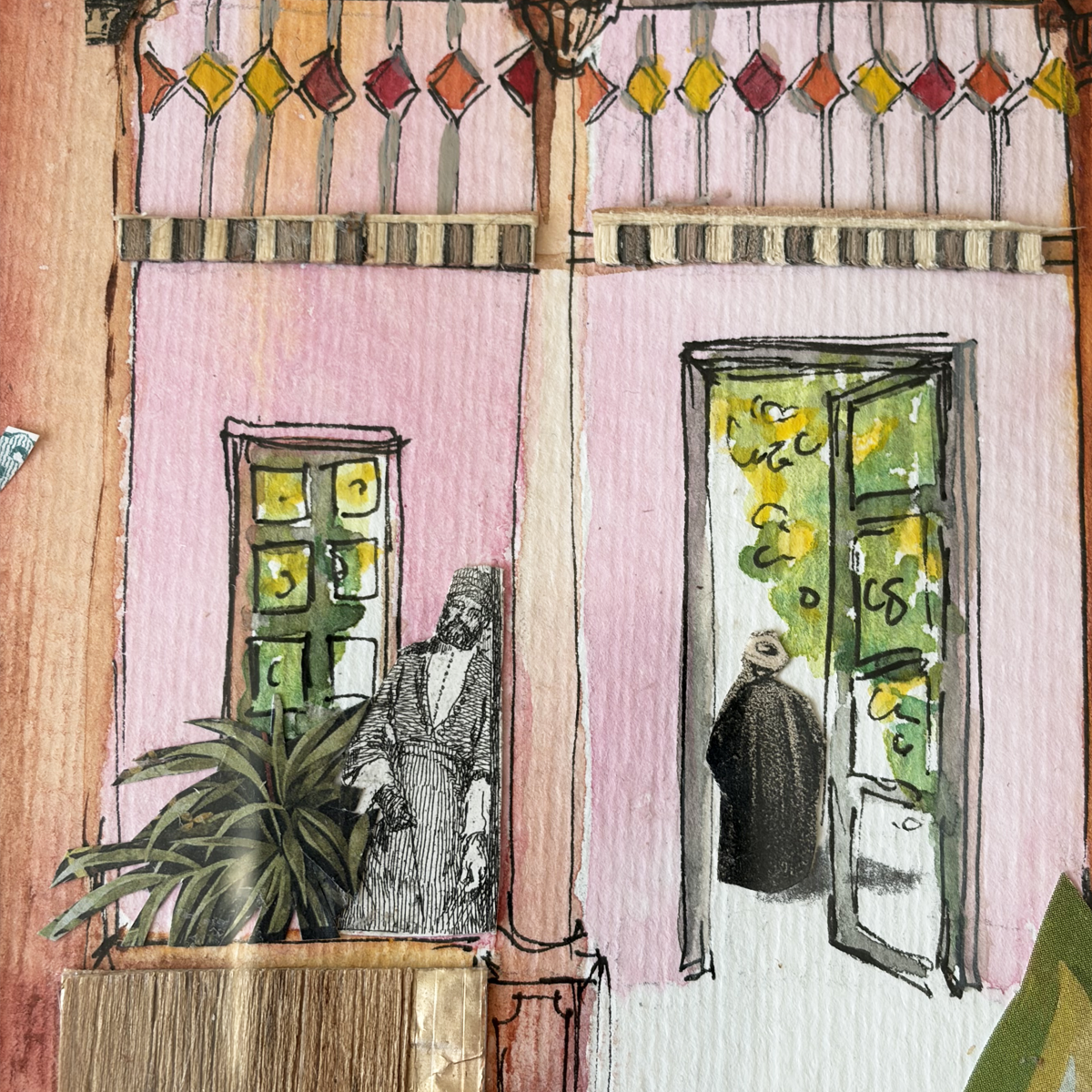 Aquarelle et Collage Original 21X26 Rêverie
